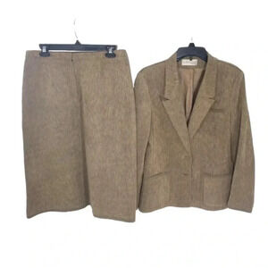 {Ultra Suede} 90s Vintage Striped Suede Suit (Jacket & Skirt)